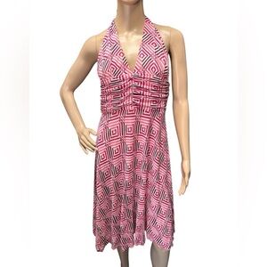 Trina Turk Halter Tie Neck Ruched Front/ Back Beach Swim Dress Pink Women Size 6